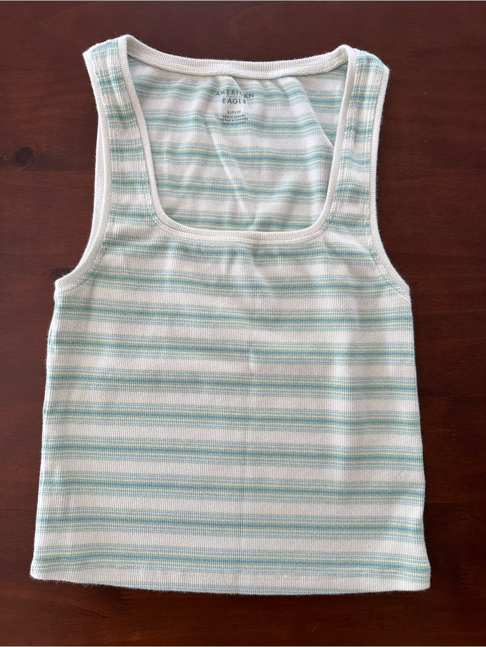 American Eagle Outfitters White and Mint Green Striped Tank Top